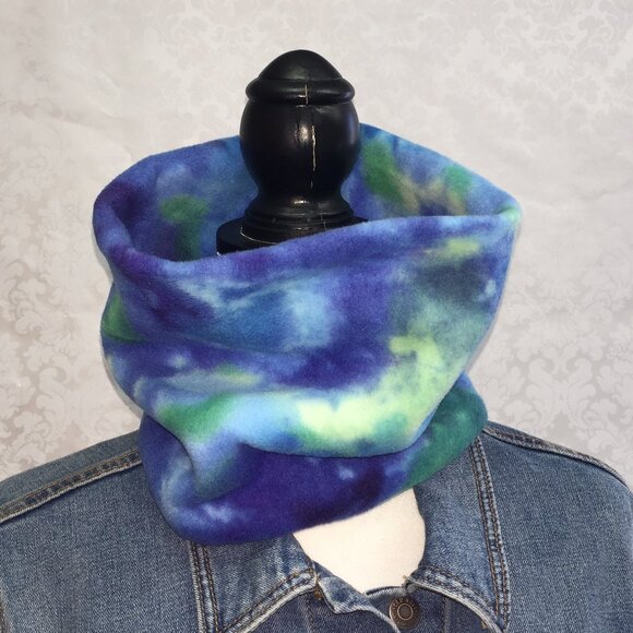 Watercolor Blue Green neck gaiter neck warmer fleece Scarf Tube gator cowl - Picture 1 of 6